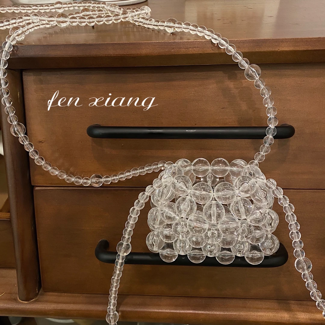 泫雅风透明水晶珠串编织口红迷你少女软妹儿童装饰趣味斜挎小包包