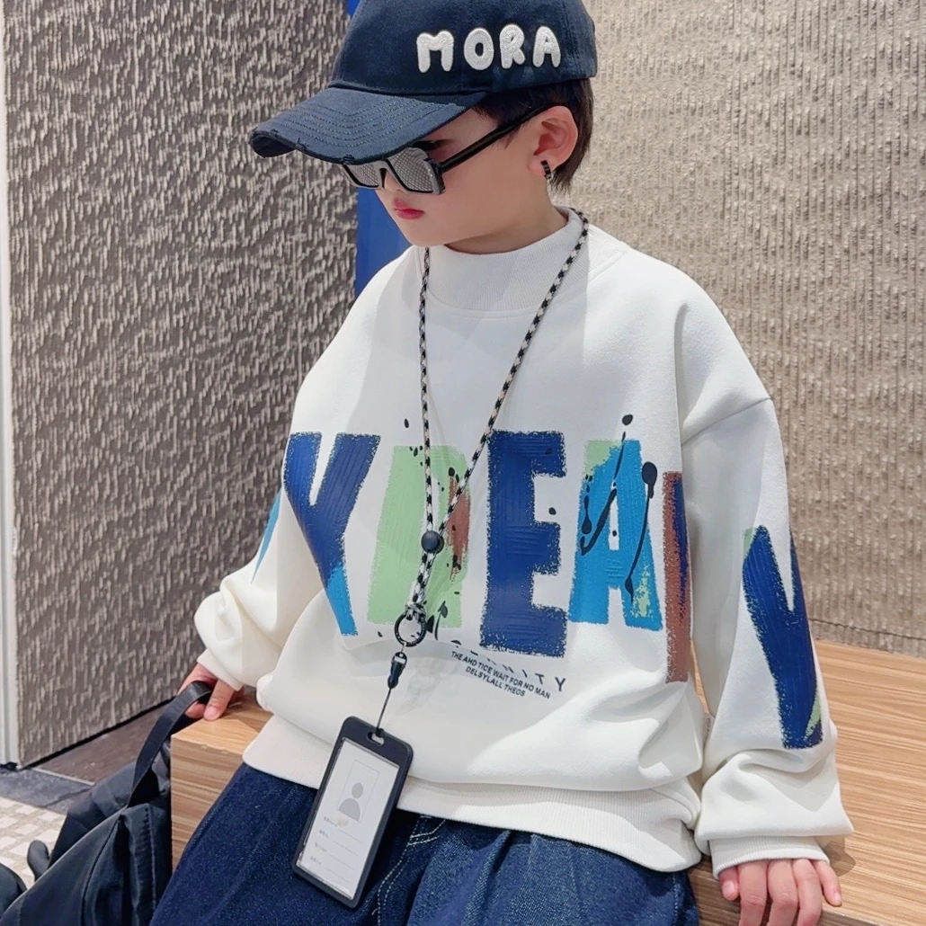 加绒儿童中大童秋冬洋气休闲加厚男孩女孩高领冬季韩版保暖卫衣