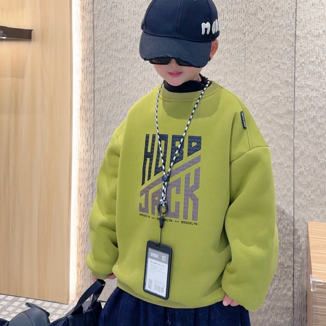 加绒加厚儿童中大童秋冬洋气休闲男孩女孩高领冬季韩版保暖卫衣