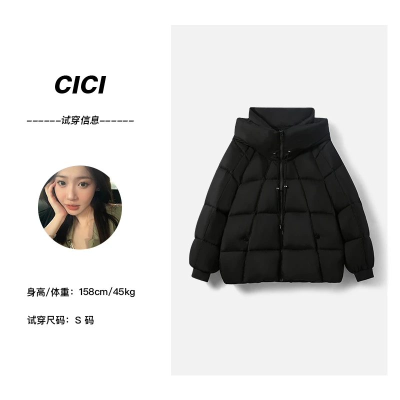 【CiCi】羽绒服女秋冬「90安心羽绒」小个子抽绳连帽保暖宽松外套