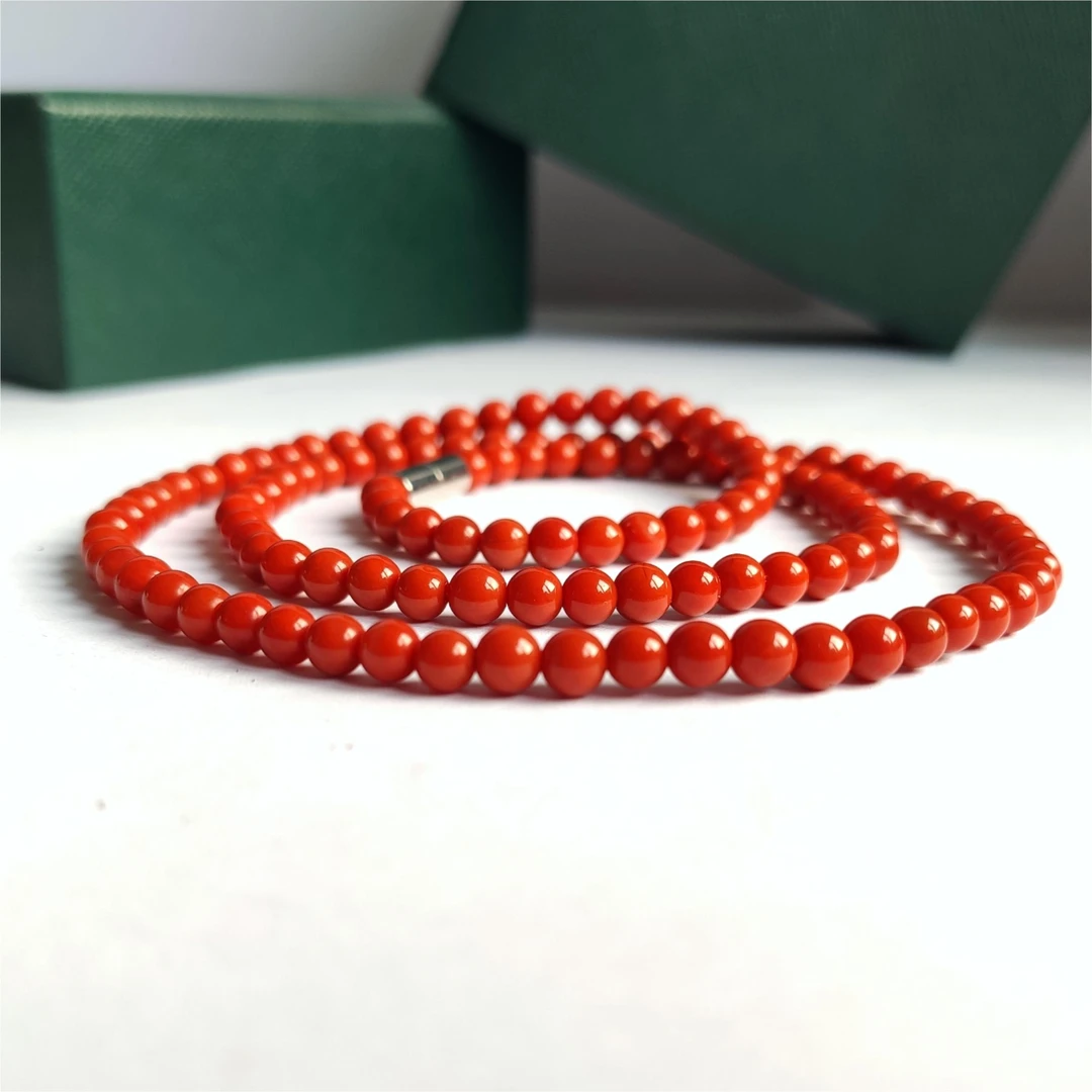 【阁阁精品】正品保真瓦西南红项链收藏级满肉满色锁骨链小米珠-4mm