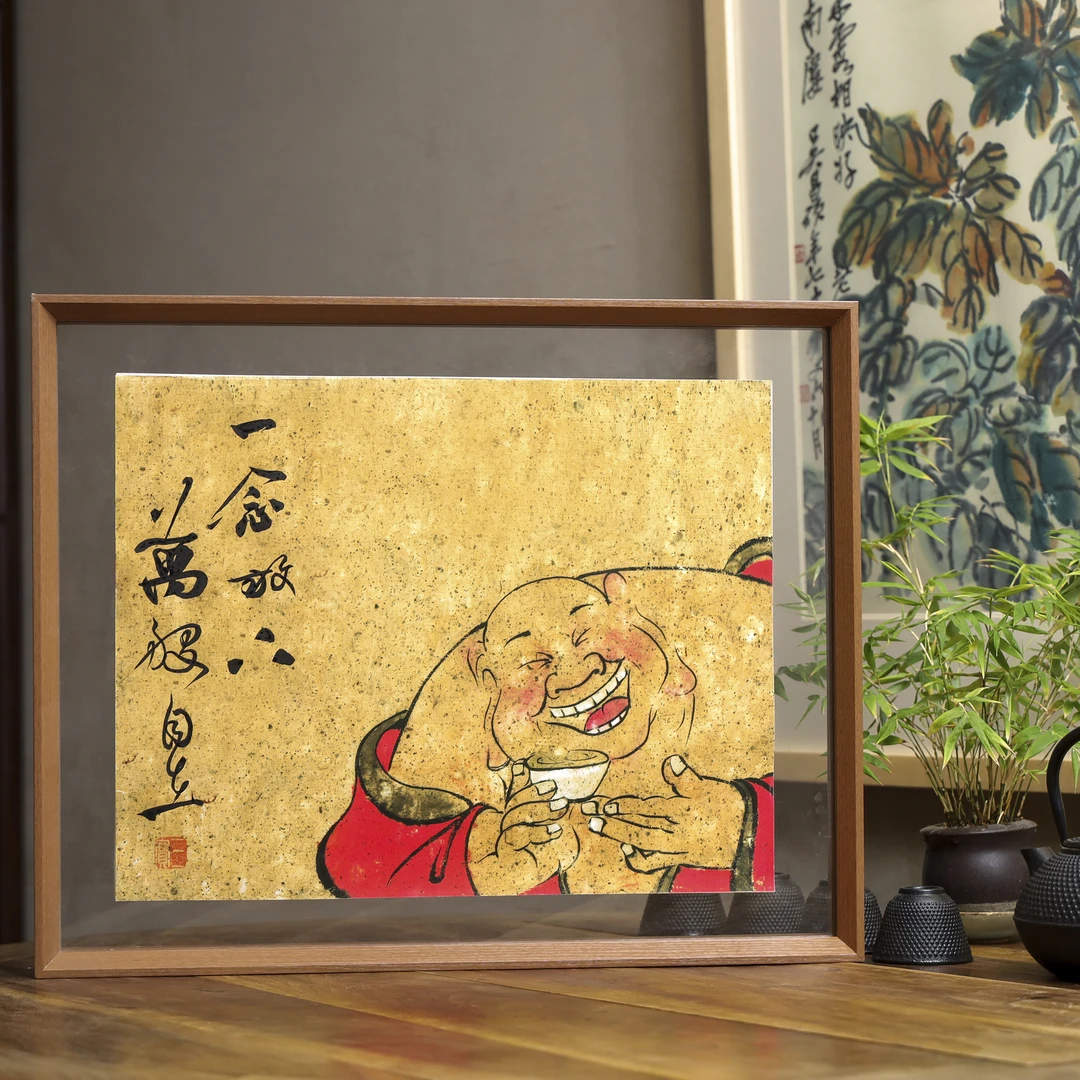 【弥勒】画作实木手写可摆可挂家居办公桌装饰