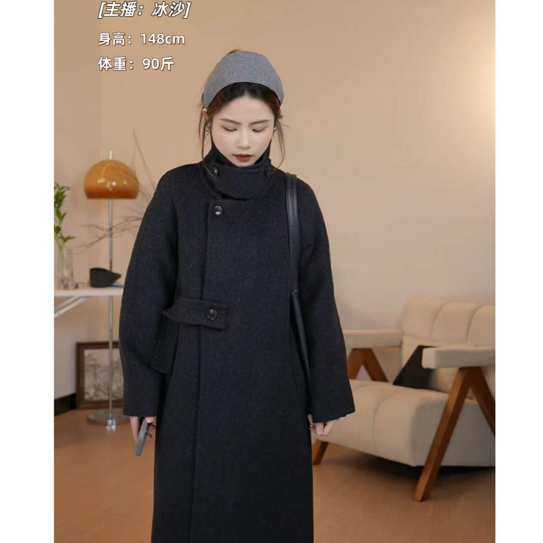 YR-8758冬季小个子双面呢立领时尚休闲订制大衣外套【冰沙】