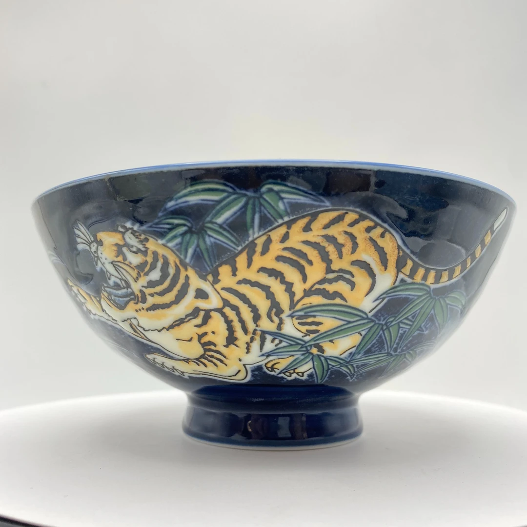 老虎主人碗缠枝釉下彩描金鱼藻纹日本进口高端瓷器美浓烧/瓷大碗