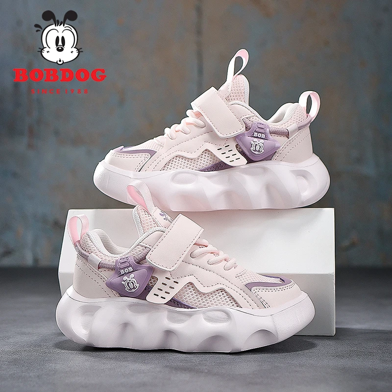 Bobdog/巴布豆2025春秋新款防滑耐磨网面男女童魔术贴时尚运动鞋