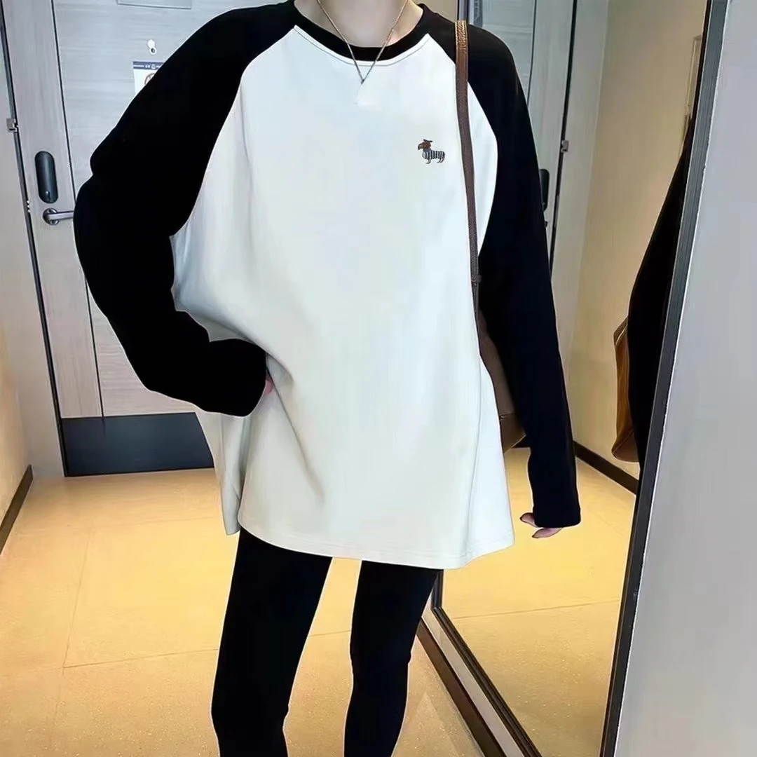 H拼色袖磨毛卫衣5237