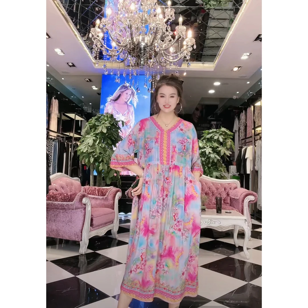 欧货碎花V领连衣裙1218