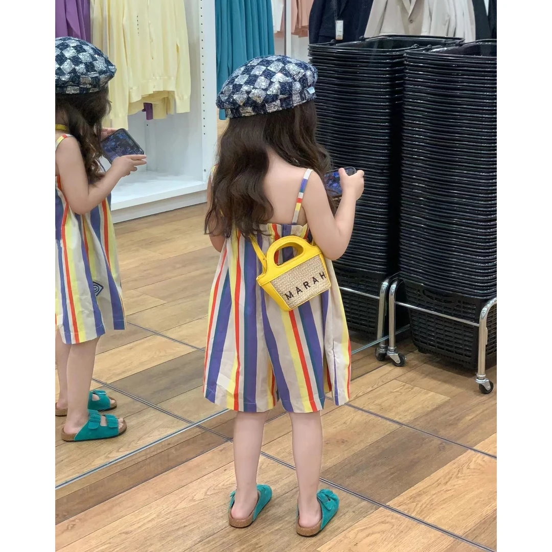 《断码清仓》韩版女童彩色条纹连体裤童装夏季休闲洋气背带裤显白