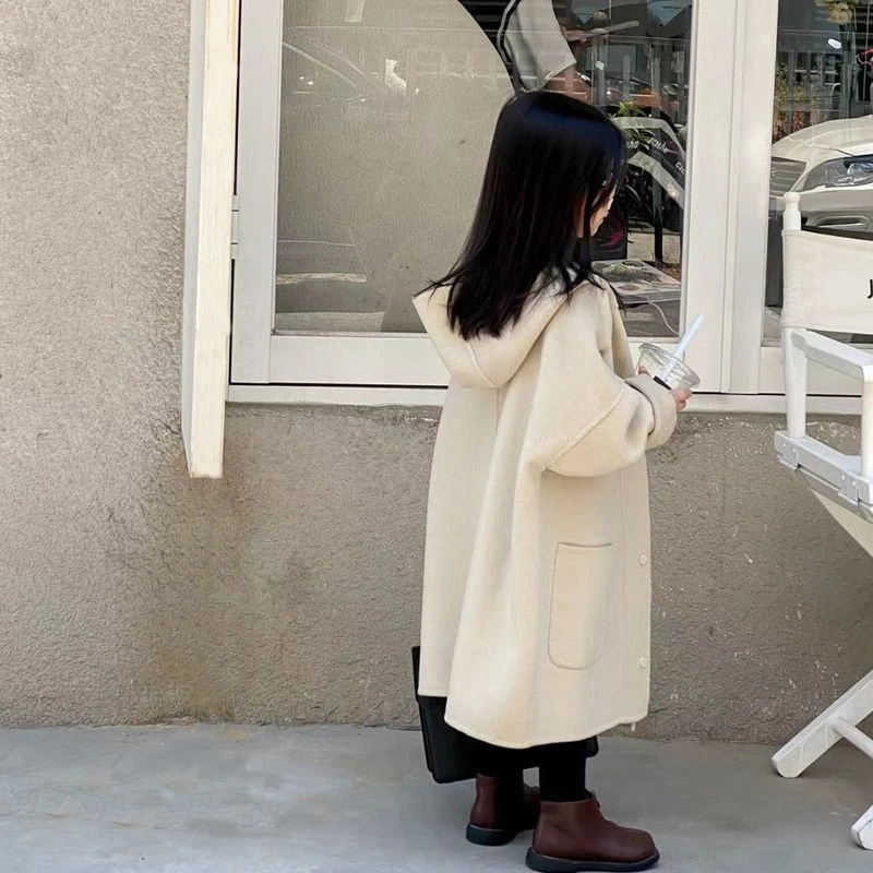 《现货》女童长款大衣童装2024秋冬款儿童呢大衣秋装韩版款连帽外套