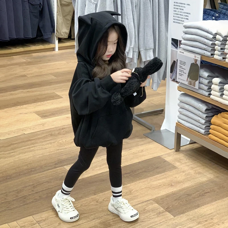 《现货》韩版童装2024春季新款女童休闲连帽卫衣儿童舒适百搭上衣