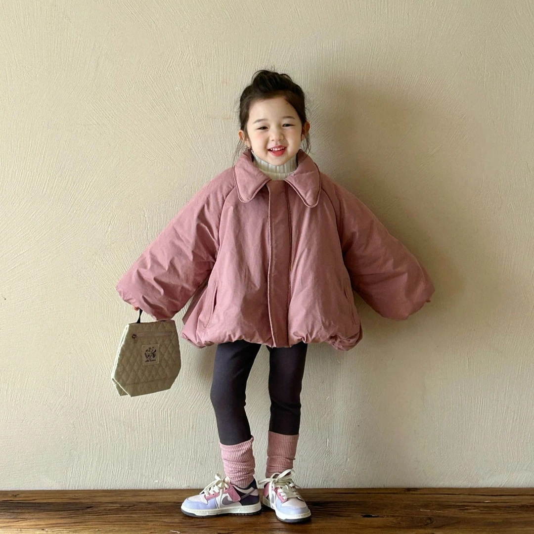 《现货》2024冬季新款韩版女童粉色裙摆式加厚棉服加绒打底裤套装