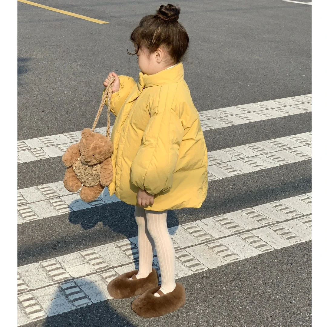 《现货》2024新款冬季女童90白鸭绒加厚立领黄色羽绒服保暖外套
