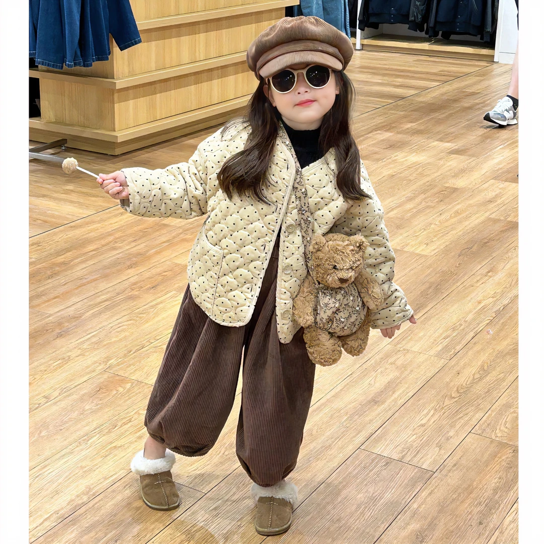 《现货》2024秋冬新款韩版童装男女童波点灯芯绒夹棉韩系童装外套