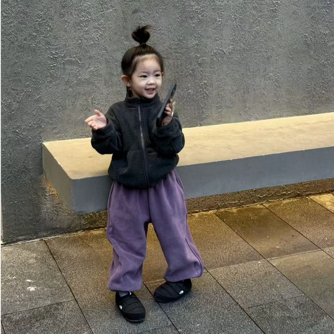 《现货》2024秋冬季韩版女童休闲套装立领卫衣紫色休闲裤洋气童装