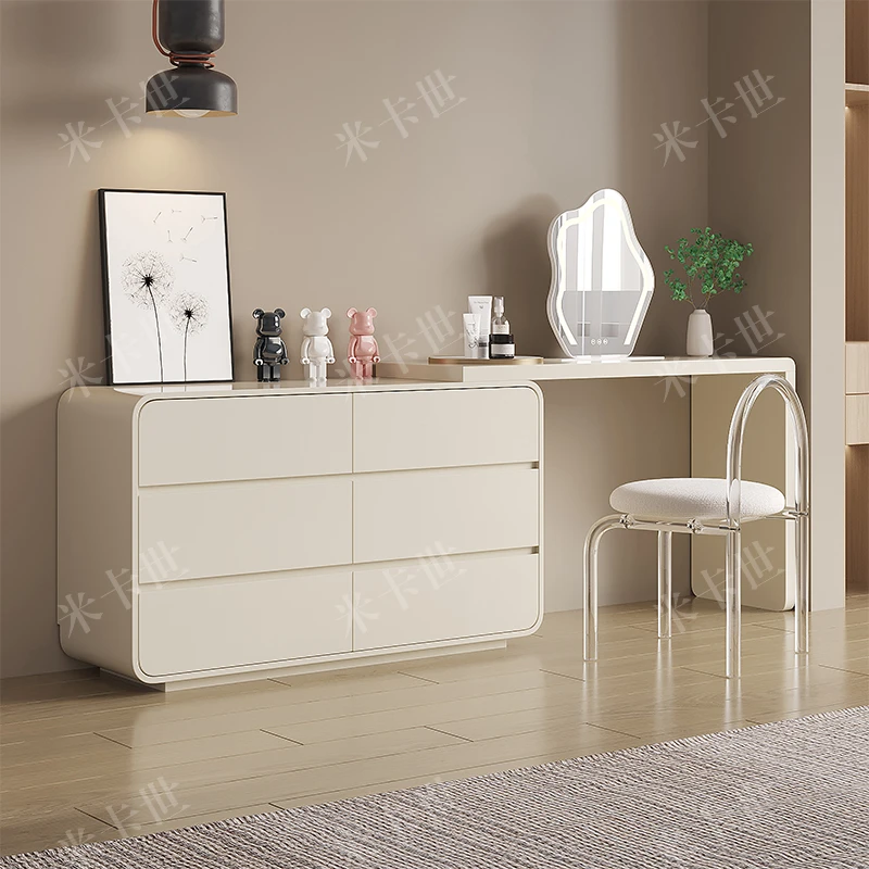 实木斗柜白色一体卧室家用化妆桌柜小户型简易网红新款轻奢平板