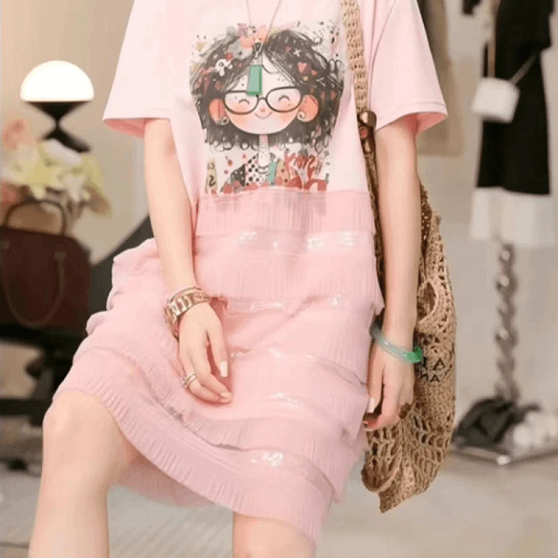 夏季清凉设计感拼接气质百搭网纱连衣裙