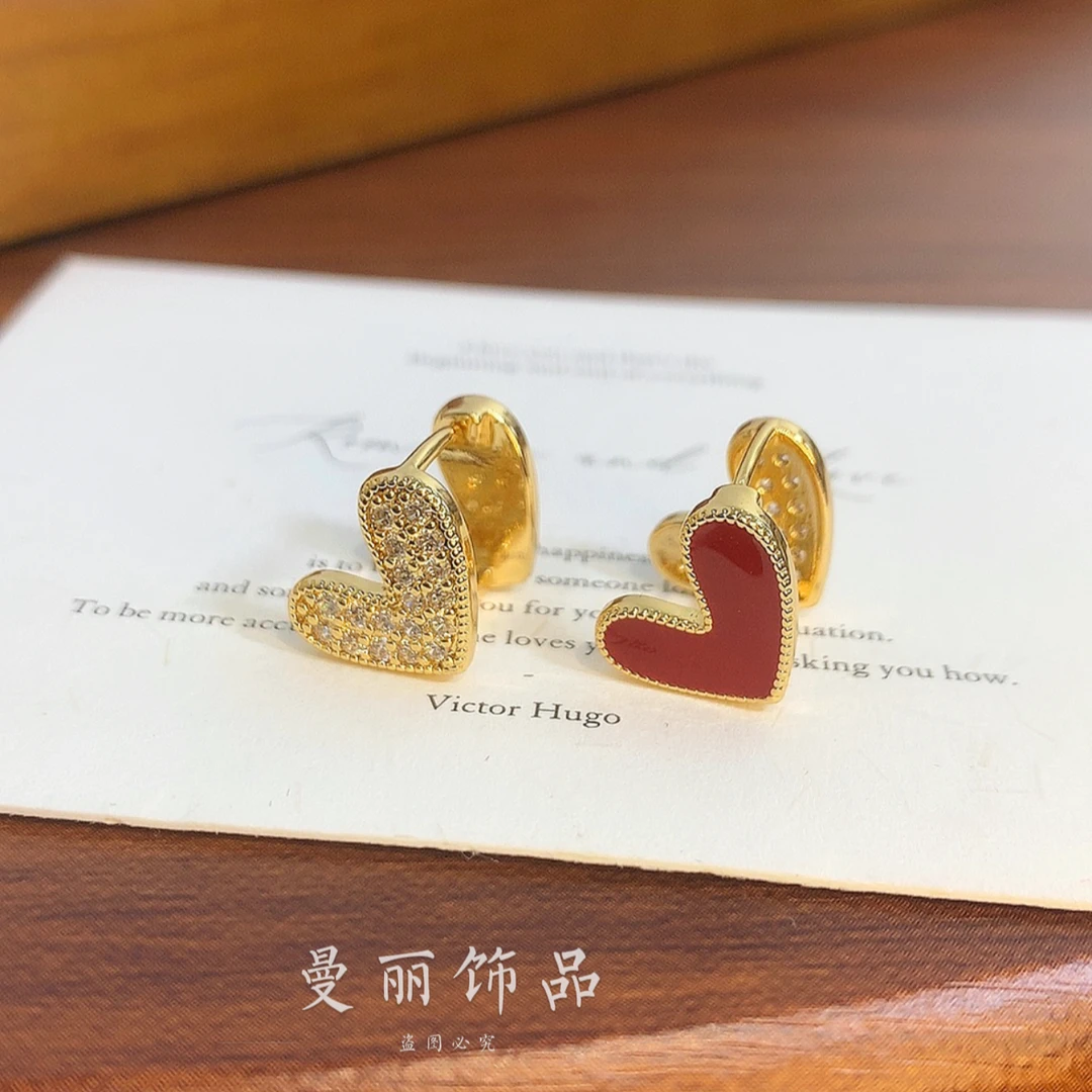 铜合金耳饰 秋冬精致百搭双面两戴爱心耳扣