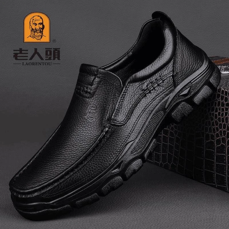 老人头2025新款软底皮鞋男真皮休闲鞋脚宽工作软皮中老年爸爸鞋