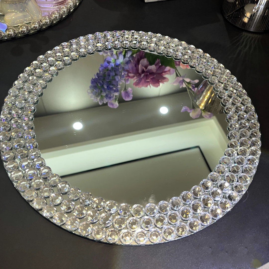 仙女项链玻璃盘 镜面玻璃盘水晶钻镜面垫盘甜品店摆盘