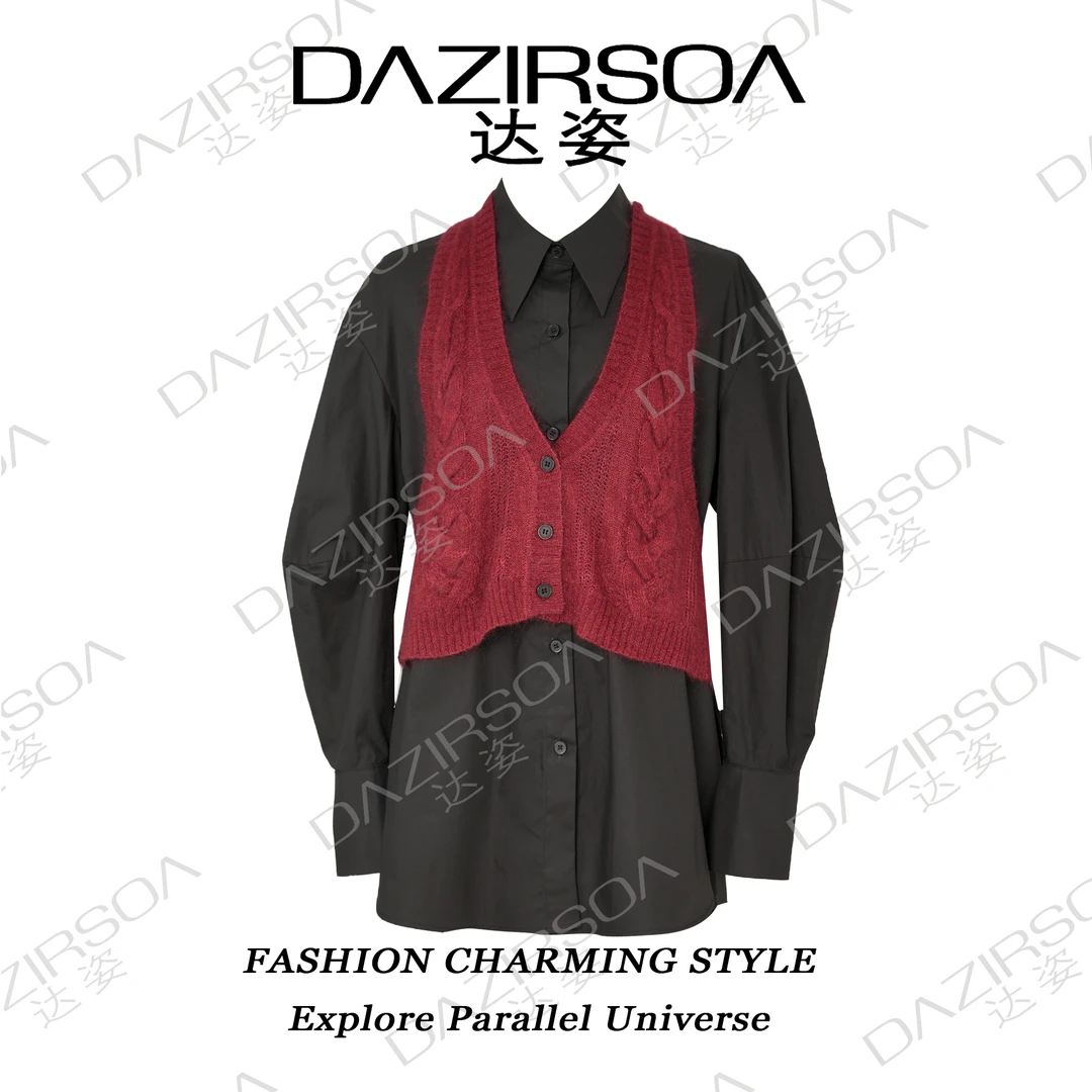 DAZIRSOA/达姿24A/W "叠穿主义" 韩系衬衫马甲毛衫套装 S856