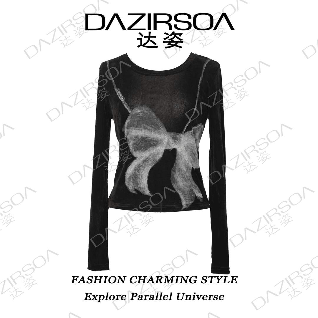 DAZIRSOA/达姿24A/W "香茶丽兹" 经典设计蝴蝶结丝绒上衣 T091