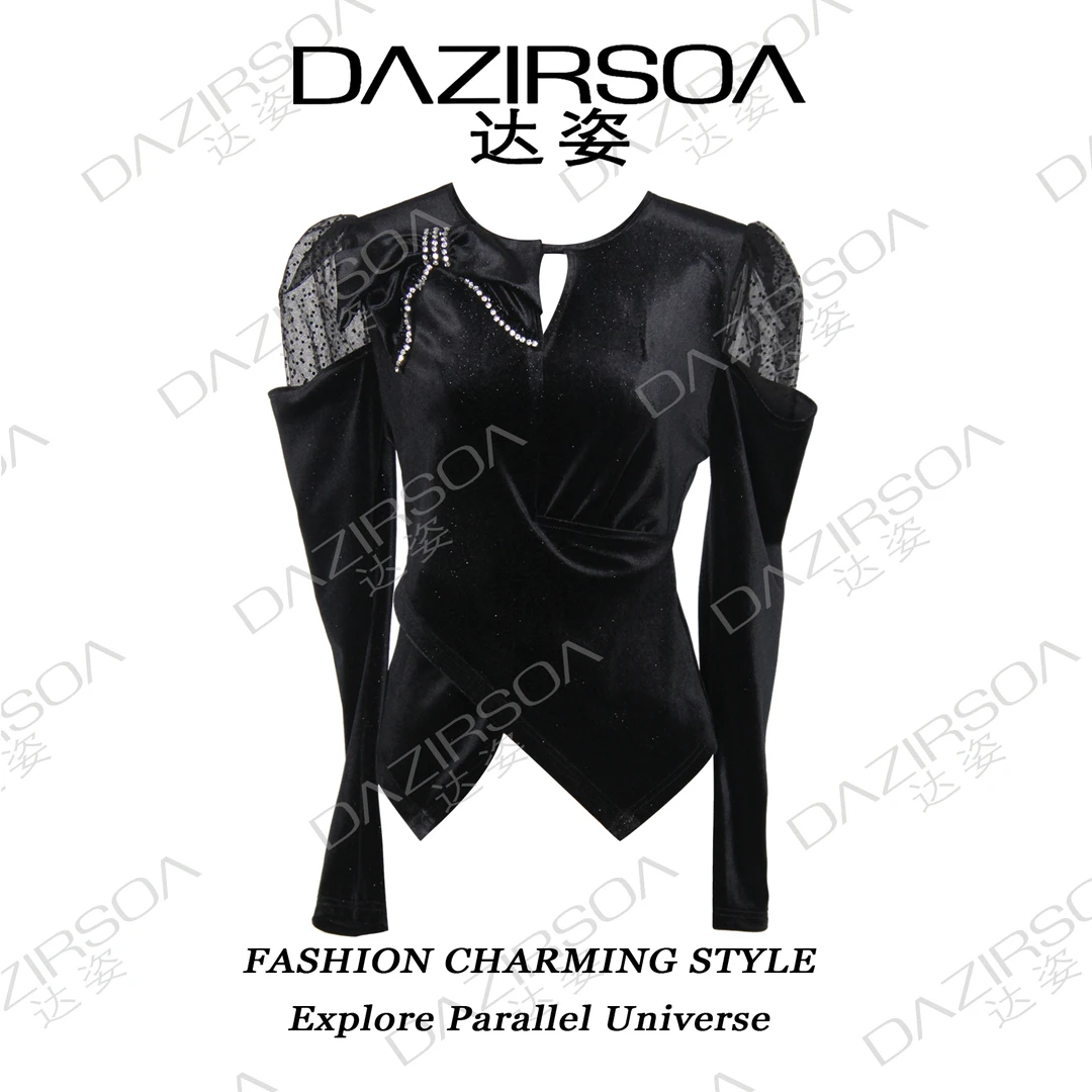DAZIRSOA/达姿 设计师款 |高级感法式波点露肩蝴蝶结上衣 P023
