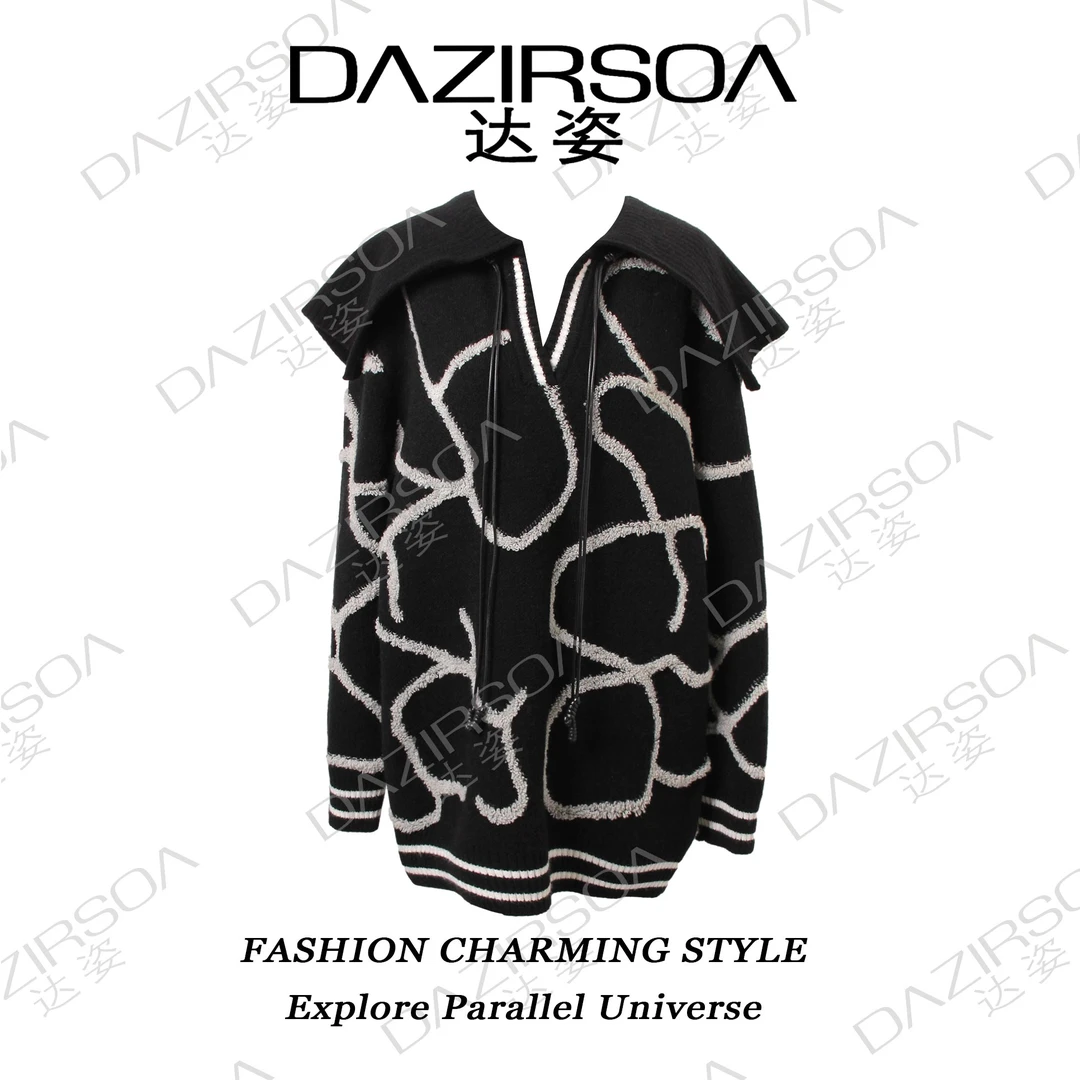 DAZIRSOA/达姿冬季设计波浪纹撞色海军领毛衣 M615