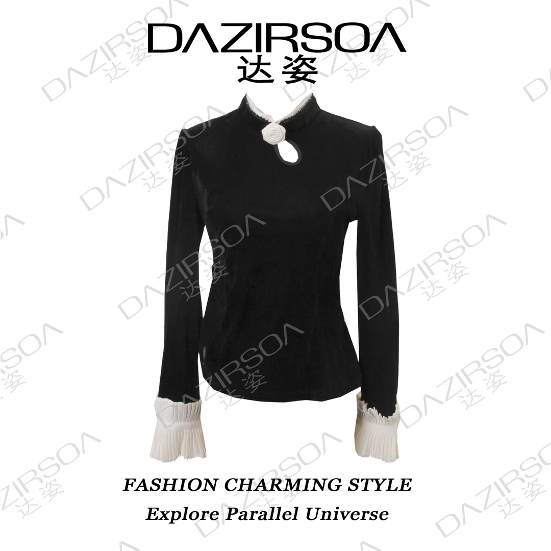 DAZIRSOA/达姿欧货时尚玫瑰花镂空拼接上衣 L728