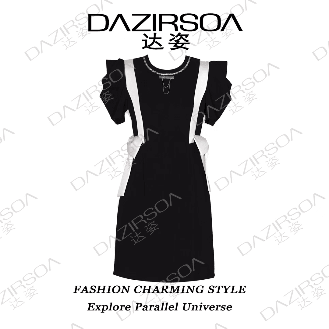 DAZIRSOA/达姿24SS/“蝴蝶效应”法式简约蝴蝶结拼接连衣裙 S292