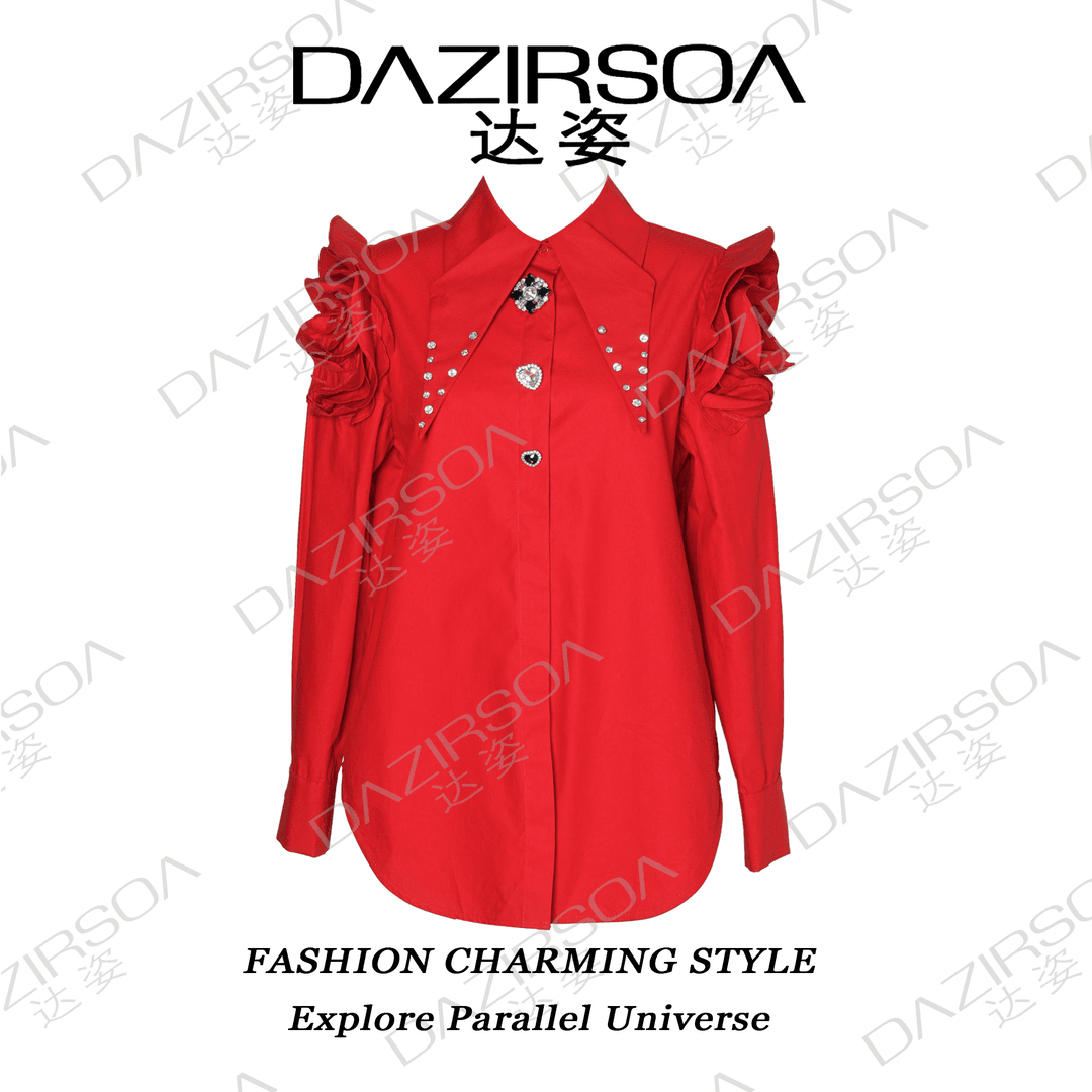 DAZIRSOA/达姿【炙手可热】 气质立体玫瑰花钻饰衬衫 N831