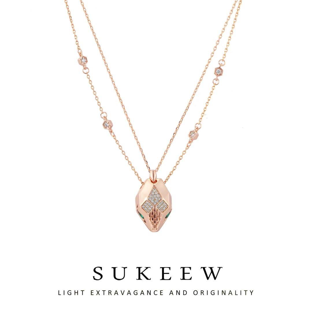 SUKEEW/酥可 铜合金项链 双层轻奢蛇头镶嵌高级感项链317110