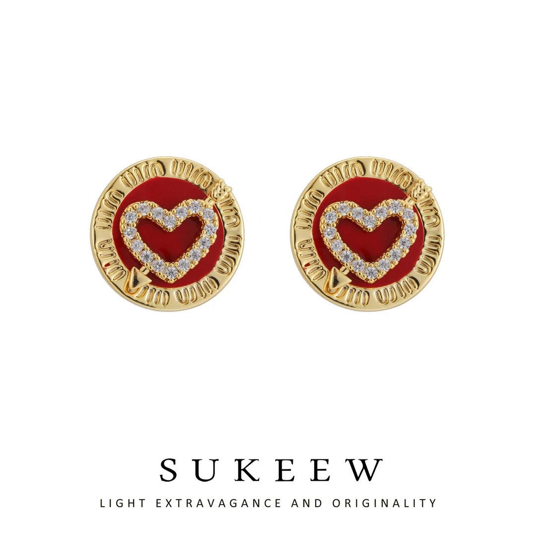 SUKEEW/酥可 铜合金合成锆石耳饰 时尚潮流爱心丘比特耳环468215