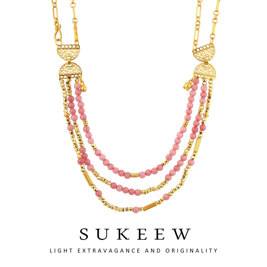 SUKEEW/酥可 镀k金 新中式多层粉珠时尚设计毛衣项链319106