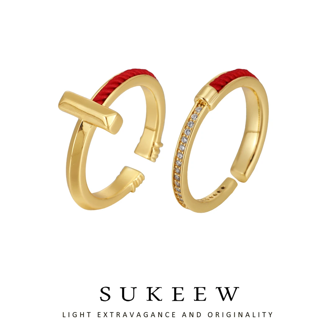SUKEEW/酥可 铜合金布艺戒指 时尚红绳气质T经典戒指465203