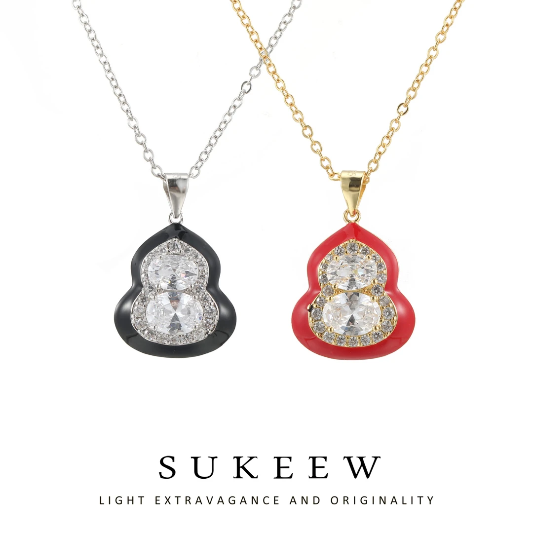 SUKEEW/酥可 坠链均925银合成锆石 葫芦气质简约时尚项链121021