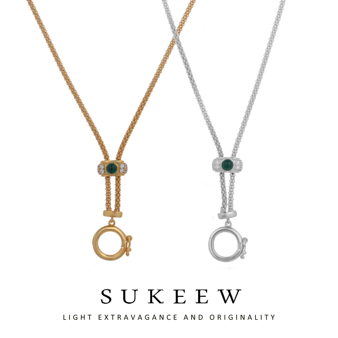 SUKEEW/酥可 坠链均925银合成锆石 双色圈环百搭链条项链010602