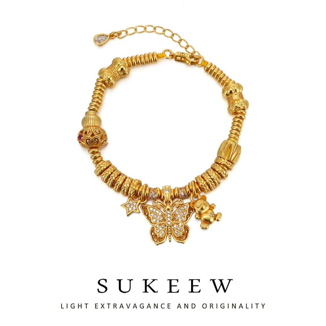 SUKEEW/酥可 铜合金合成锆石手链 新中式盘缠蝴蝶温柔手链766012