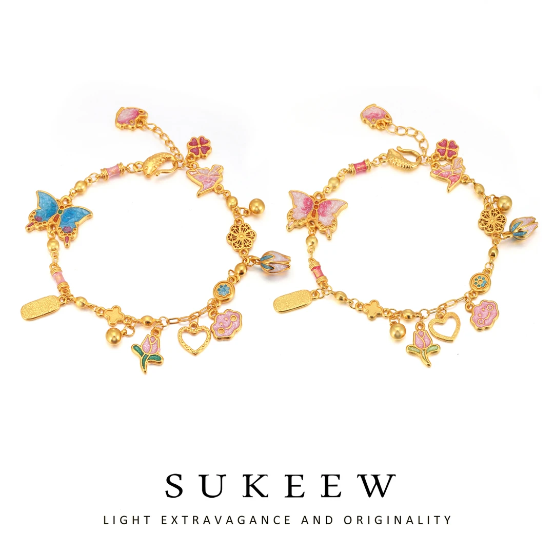 SUKEEW/酥可 铜合金手链 新中式精致蝴蝶花朵温柔轻奢手链469101