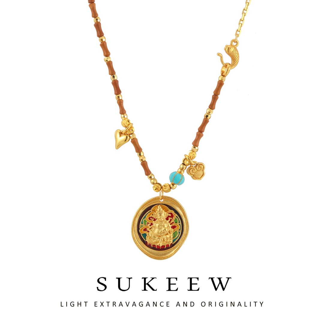 SUKEEW/酥可 铜合金项链 新中式手工竹节财神吊坠毛衣项链341005