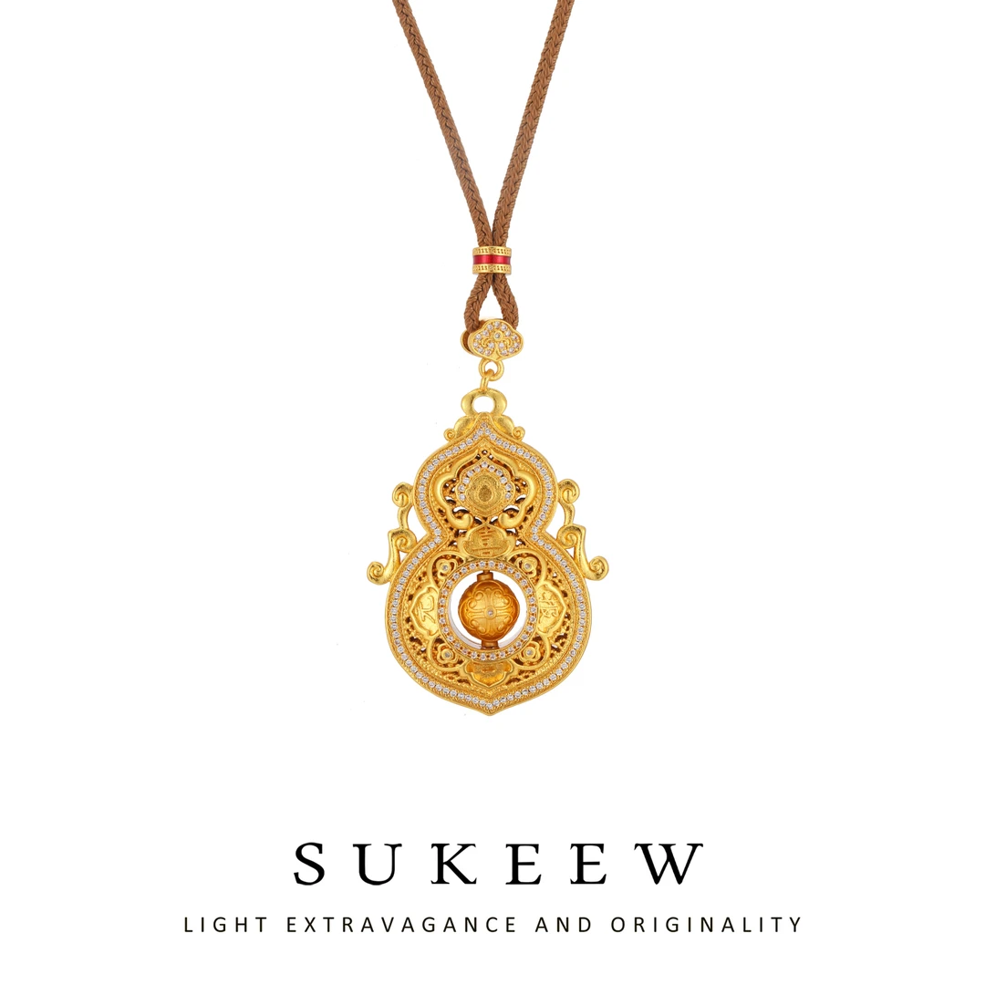 SUKEEW/酥可 铜合金布艺项链 新中式轻奢四美花丝葫芦项链669019
