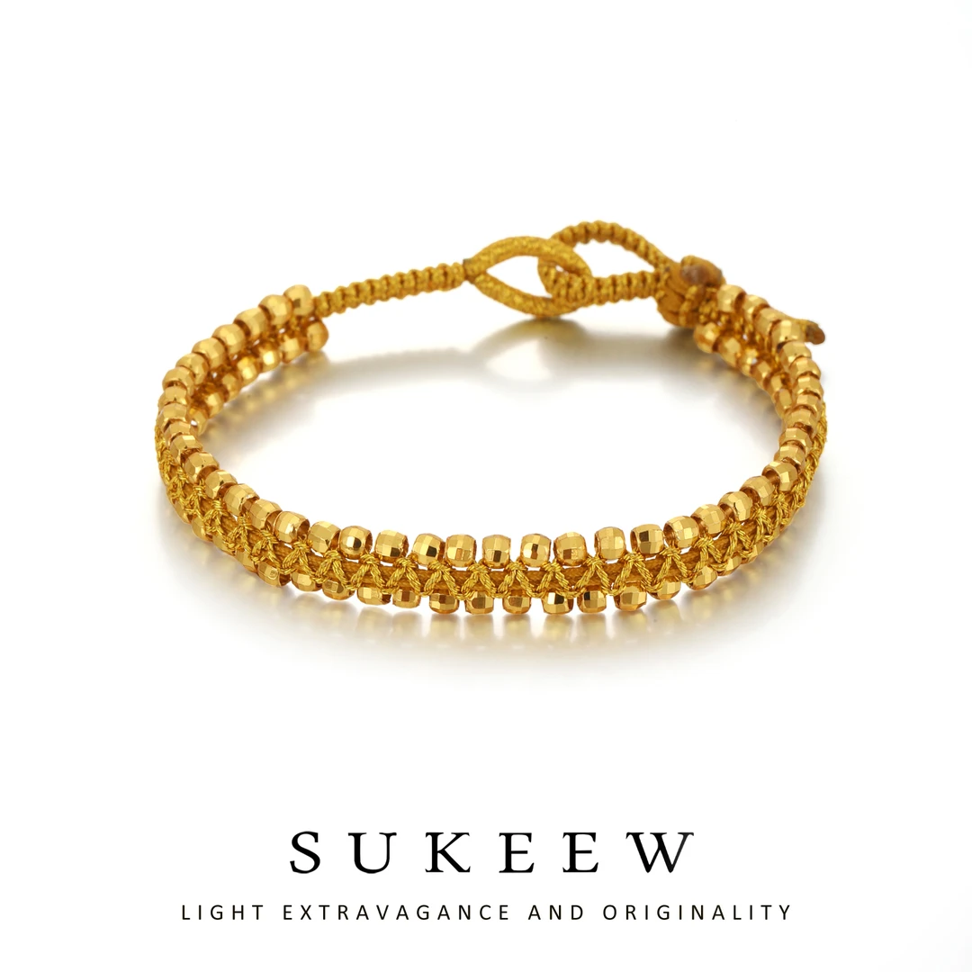 SUKEEW/酥可 铜合金布艺手链 超闪精致多棱珠编织时尚手链456246