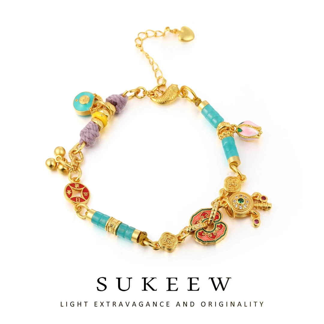 SUKEEW/酥可 铜合金手链 新中式甜酷精致图案彩绘优雅手链220111