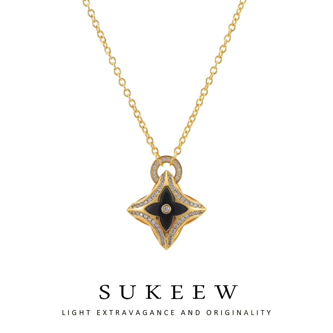 SUKEEW/酥可 铜合金项链 轻奢十字花朵镶嵌潮流项链315202