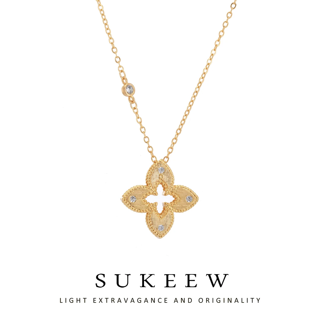 SUKEEW/酥可 镀k金 气质轻奢拉丝花朵闪亮项链563214