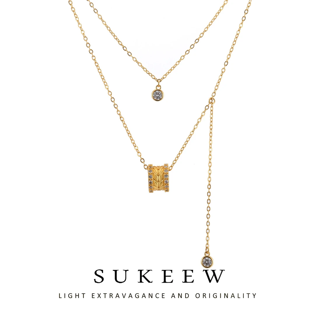 SUKEEW/酥可 镀k金 精致双层麦穗圈环流苏精致项链452203