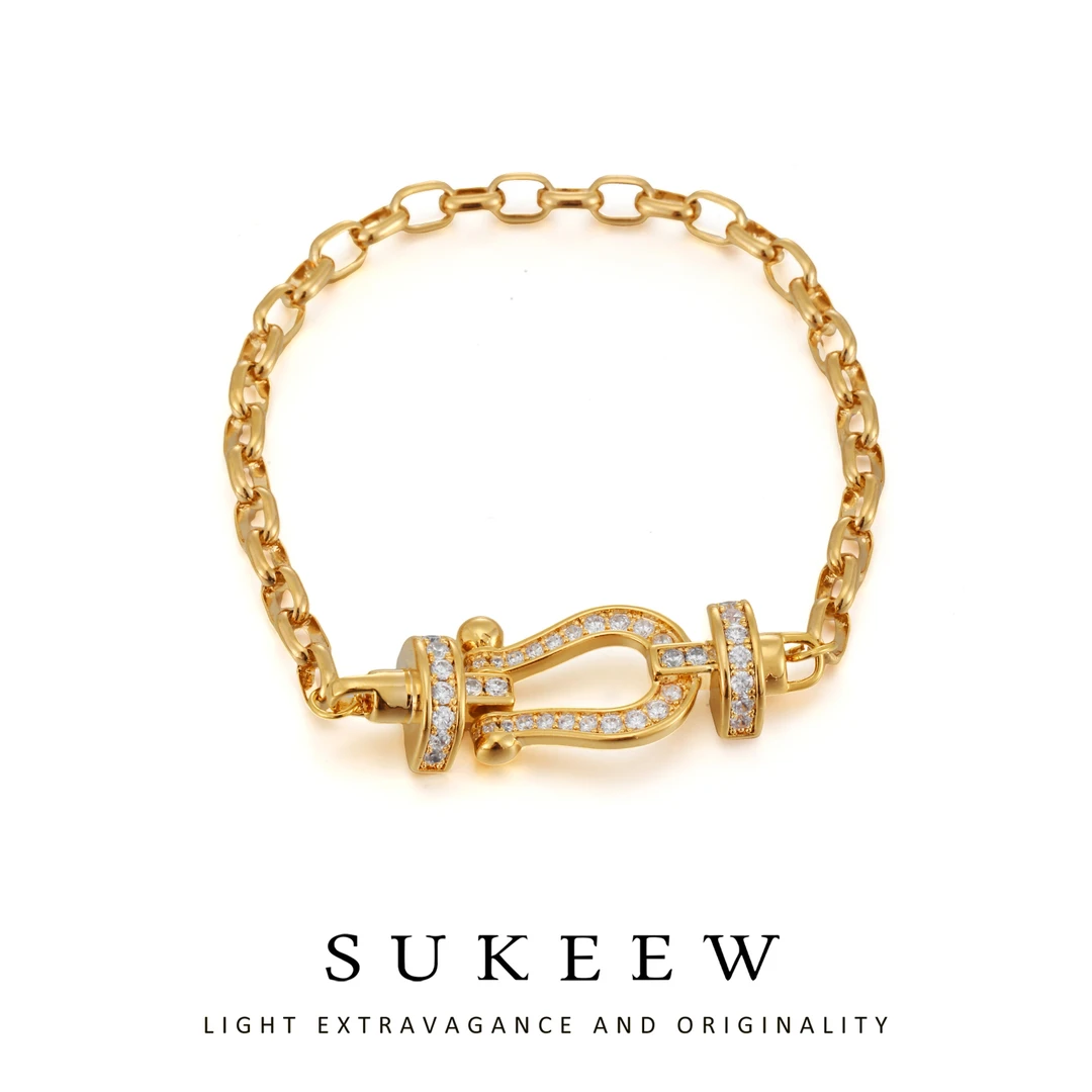 SUKEEW/酥可 铜合金合成锆石手链 气质马蹄闪耀链条手链564102