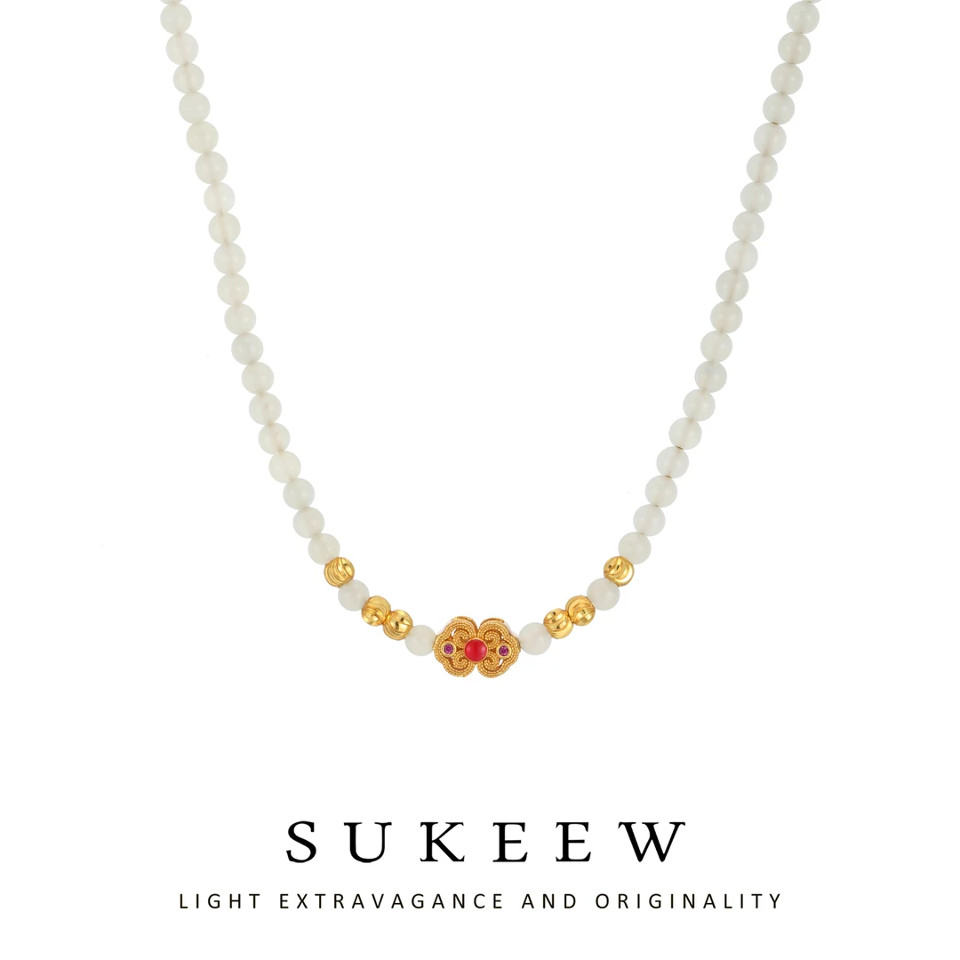 SUKEEW/酥可 镀k金 气质珠珠满串如意精致项链560331