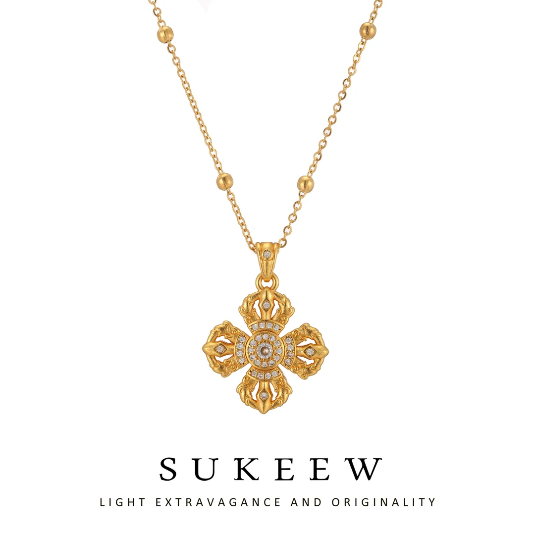 SUKEEW/酥可 铜合金项链 新中式轻奢金刚杵简约吊坠项链463203