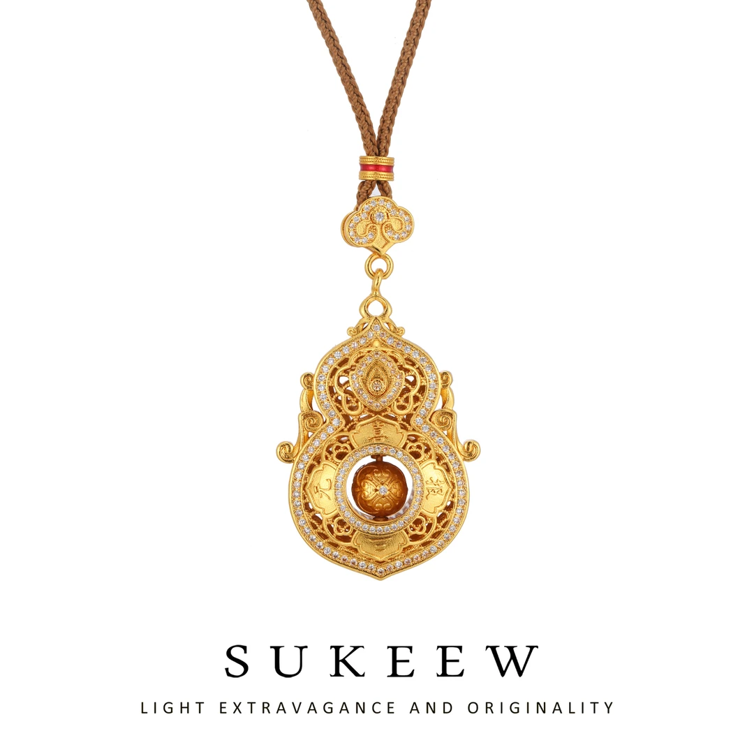 SUKEEW/酥可 铜合金布艺项链 人生四美立体镂空葫芦项链-112906