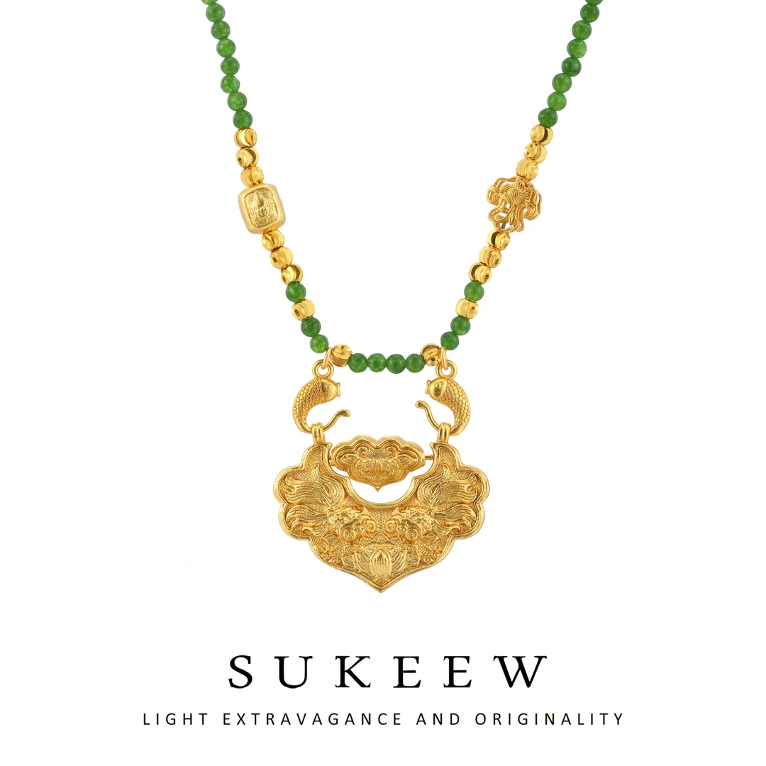 SUKEEW/酥可 镀k金 轻奢中式锦鲤珠珠优雅项链452101